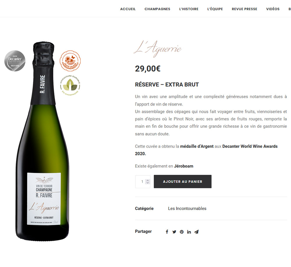 Site internet Champagne R.Faivre