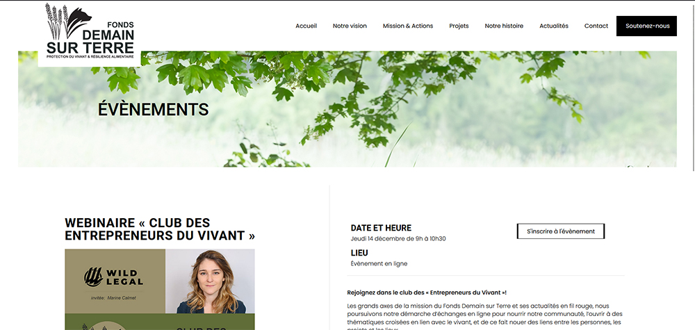 Site Web fonds Demain sur Terre
